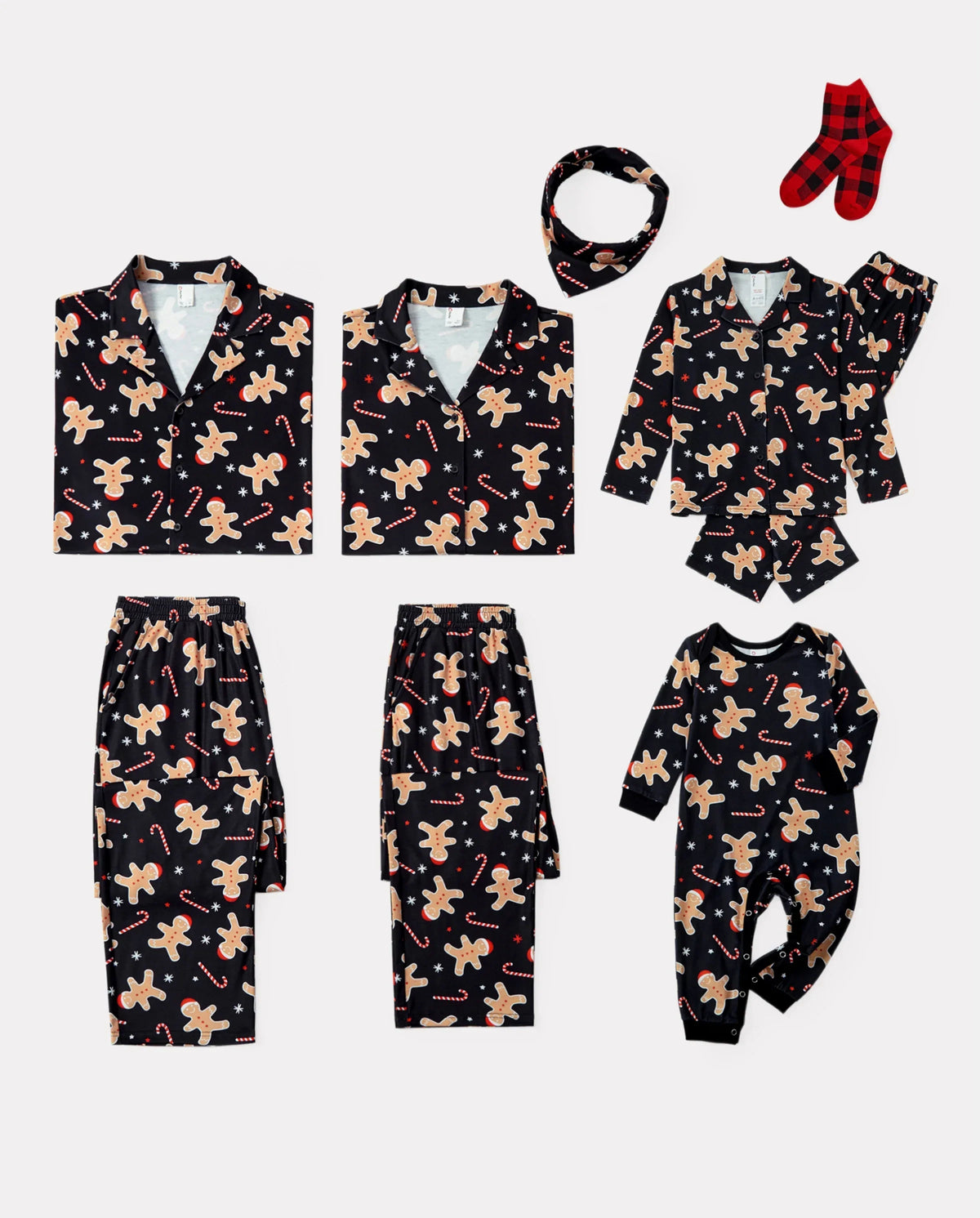 PatPat Family Matching Christmas Pajamas Gingerbread Print Black